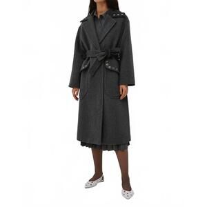 NEW BEATRICE .B grommet collar long coat in charcoal grey